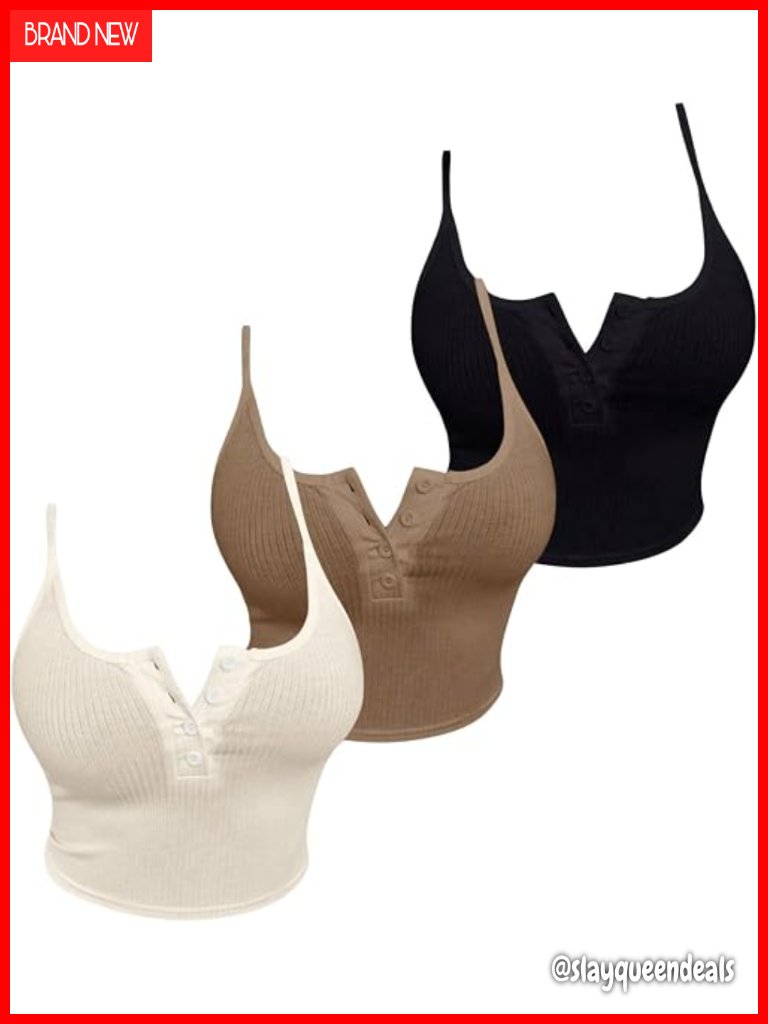 3 Piece Ribbed Crop Cami Set Button Front Spaghetti Strap Sleeveless Top